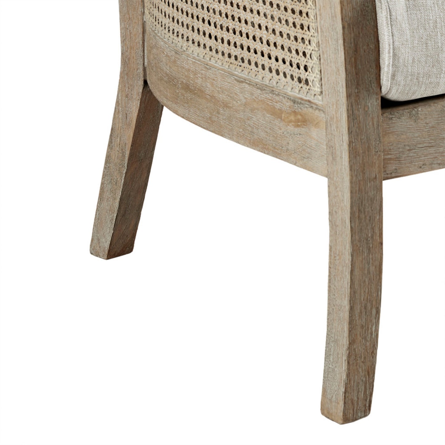 Cane Armchair with Natural Wood Finish and High-Density Foam in Cream Polyester Accent Chair