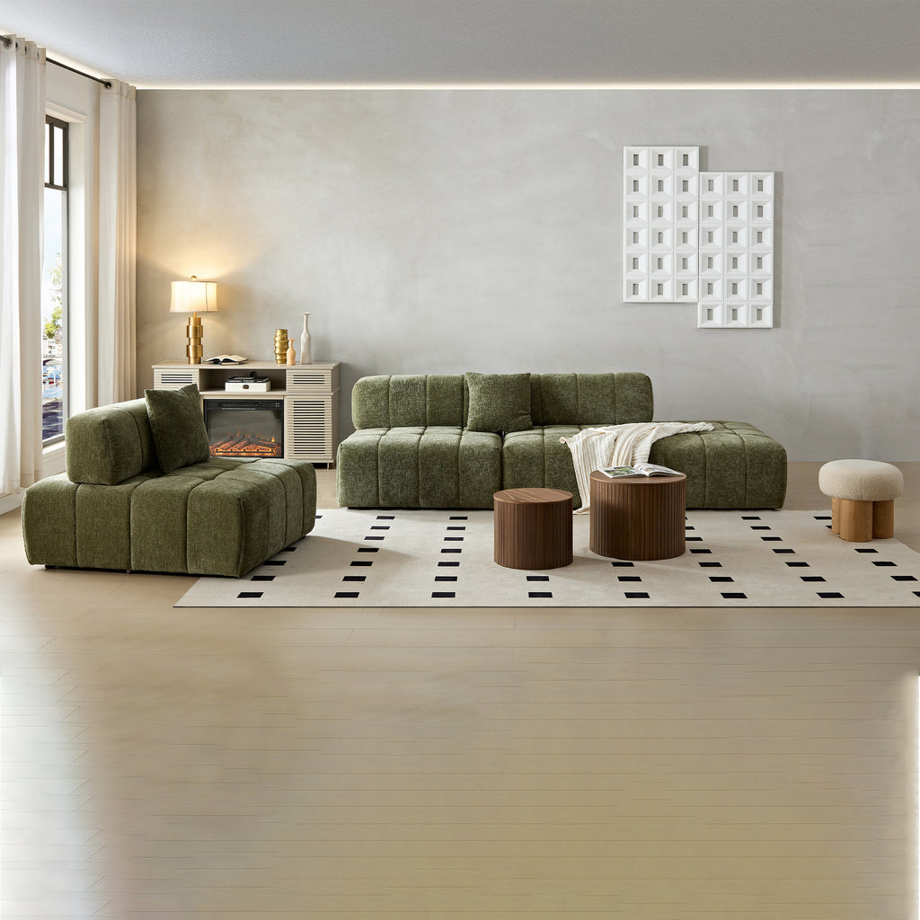 WKS3 Piano key combination sofa, 2 single seats plus 1 luxury cloth sofa, Green Sectional Sofa