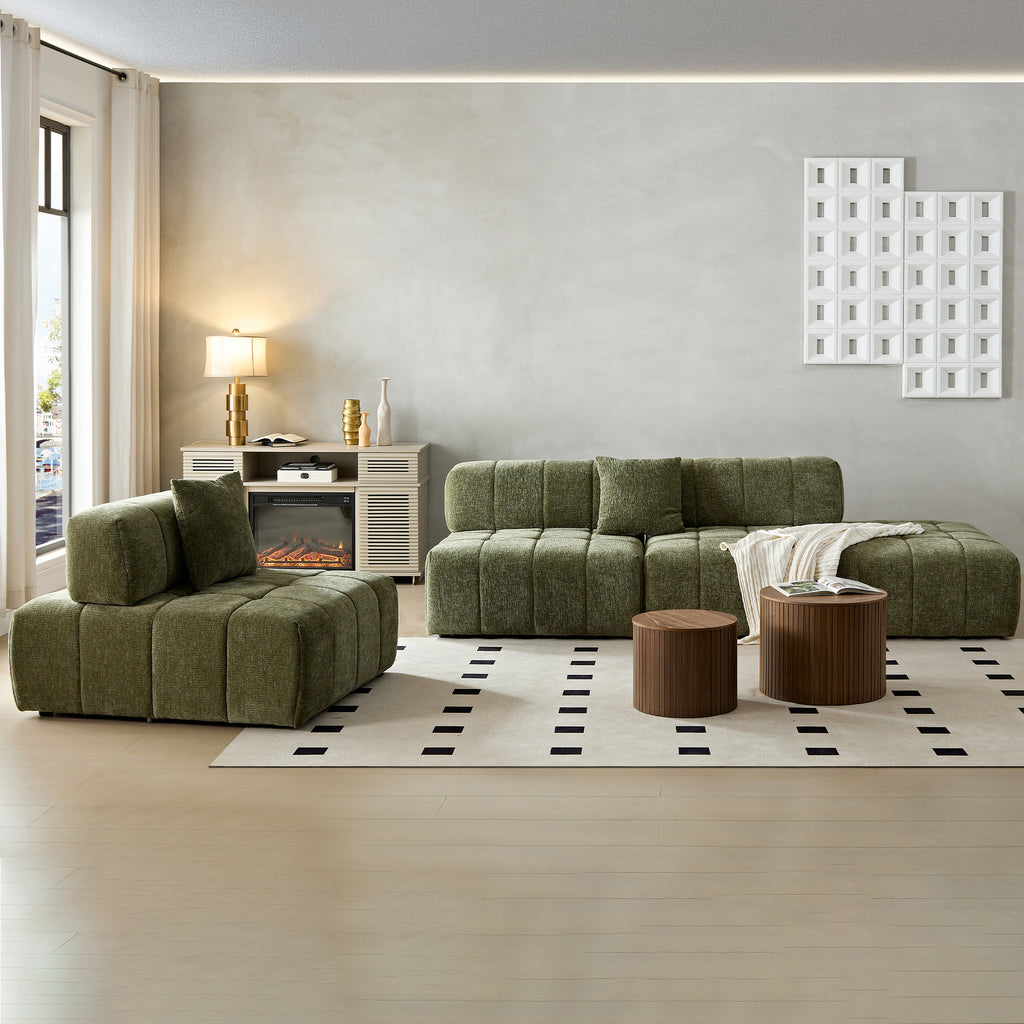 WKS3 Piano key combination sofa, 2 single seats plus 1 luxury cloth sofa, Green Sectional Sofa