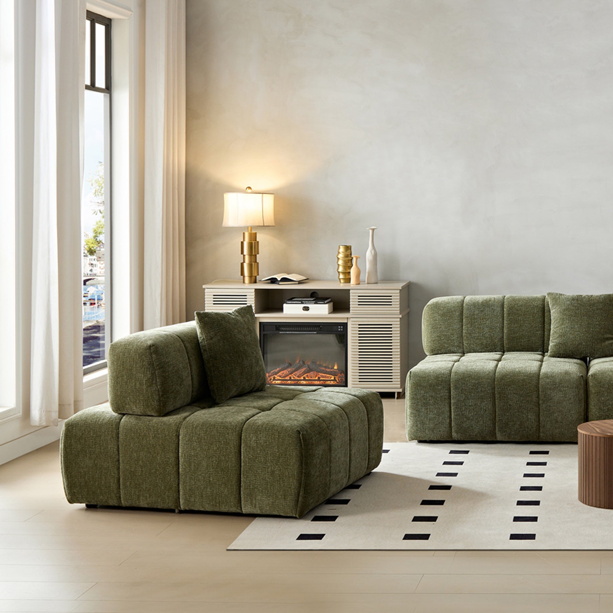 WKS3 Piano key combination sofa, 2 single seats plus 1 luxury cloth sofa, Green Sectional Sofa
