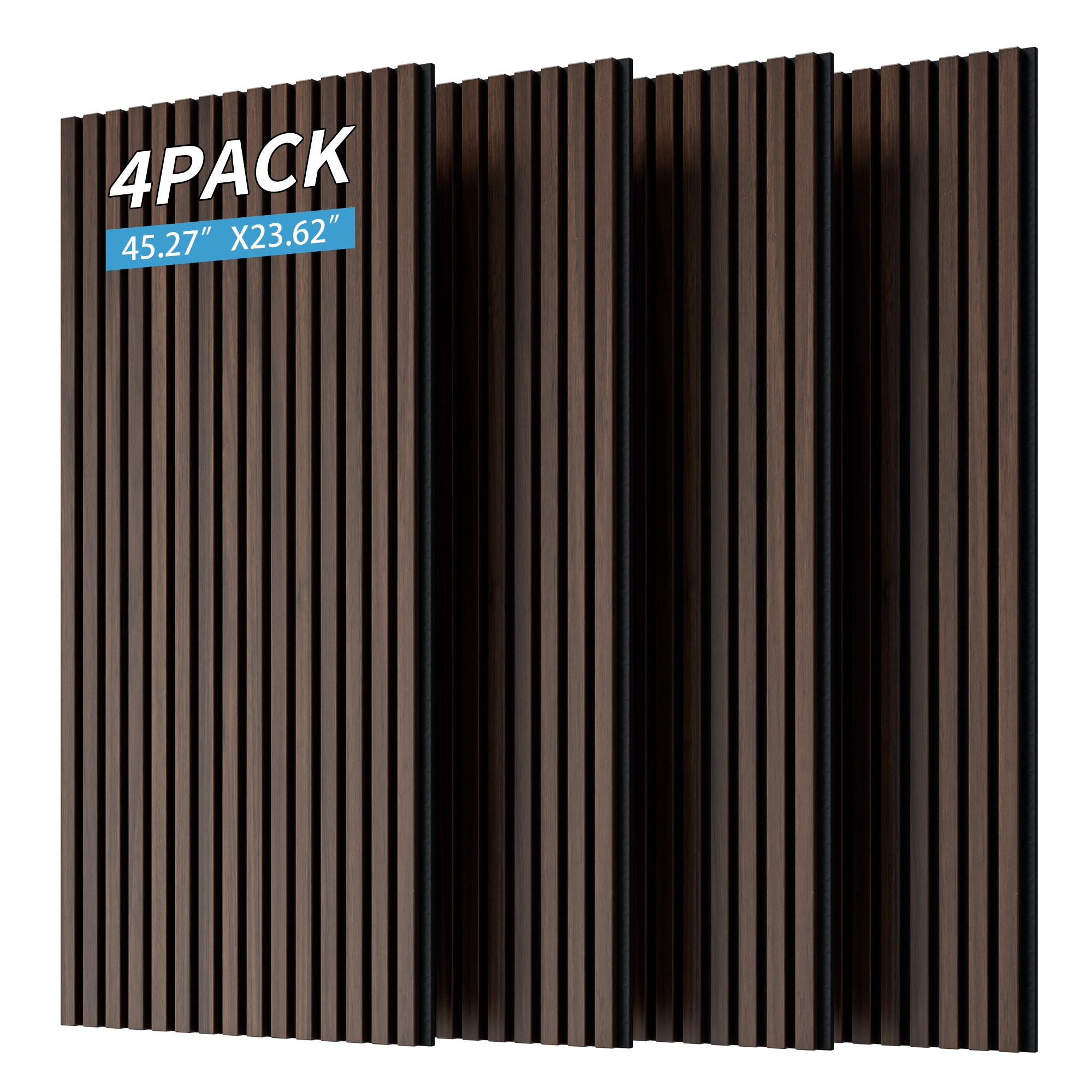 Wood Panels for Wall Slat Wall Panels, 4PC Wood Slat Acoustic Panels for Wall and Ceiling - 3D Fluted Sound Absorbing Panel with Three Sides Fully Wrapped on Wood Finish -45.27''X23.62''(Dark walnut)