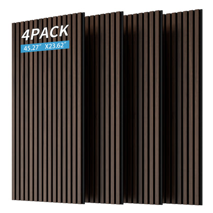 Wood Panels for Wall Slat Wall Panels, 4PC Wood Slat Acoustic Panels for Wall and Ceiling - 3D Fluted Sound Absorbing Panel with Three Sides Fully Wrapped on Wood Finish -45.27''X23.62''(Dark walnut)