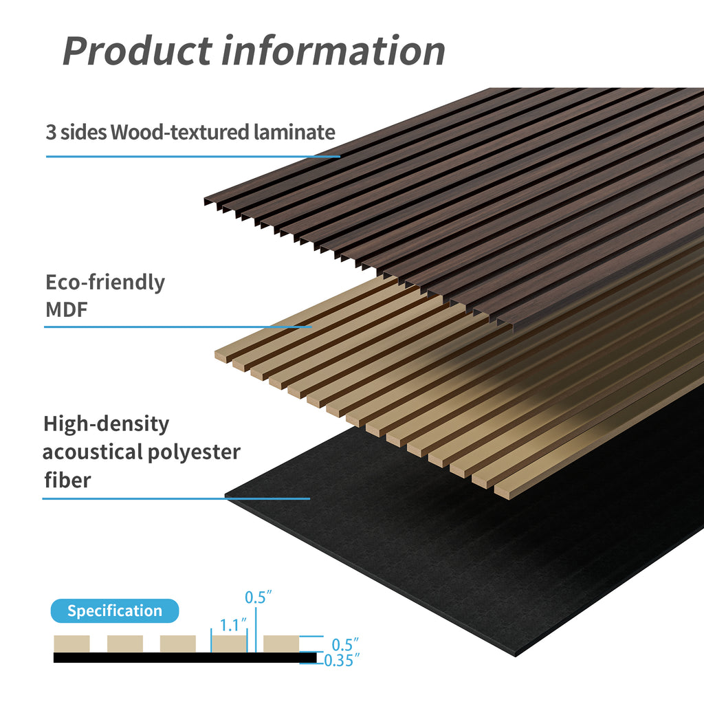 Wood Panels for Wall Slat Wall Panels, 4PC Wood Slat Acoustic Panels for Wall and Ceiling - 3D Fluted Sound Absorbing Panel with Three Sides Fully Wrapped on Wood Finish -45.27''X23.62''(Dark walnut)