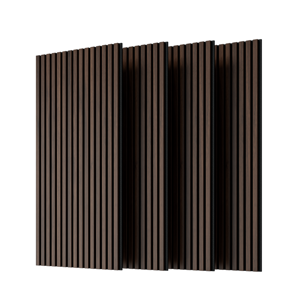 Wood Panels for Wall Slat Wall Panels, 4PC Wood Slat Acoustic Panels for Wall and Ceiling - 3D Fluted Sound Absorbing Panel with Three Sides Fully Wrapped on Wood Finish -45.27''X23.62''(Dark walnut)