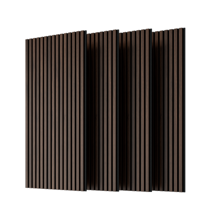 Wood Panels for Wall Slat Wall Panels, 4PC Wood Slat Acoustic Panels for Wall and Ceiling - 3D Fluted Sound Absorbing Panel with Three Sides Fully Wrapped on Wood Finish -45.27''X23.62''(Dark walnut)