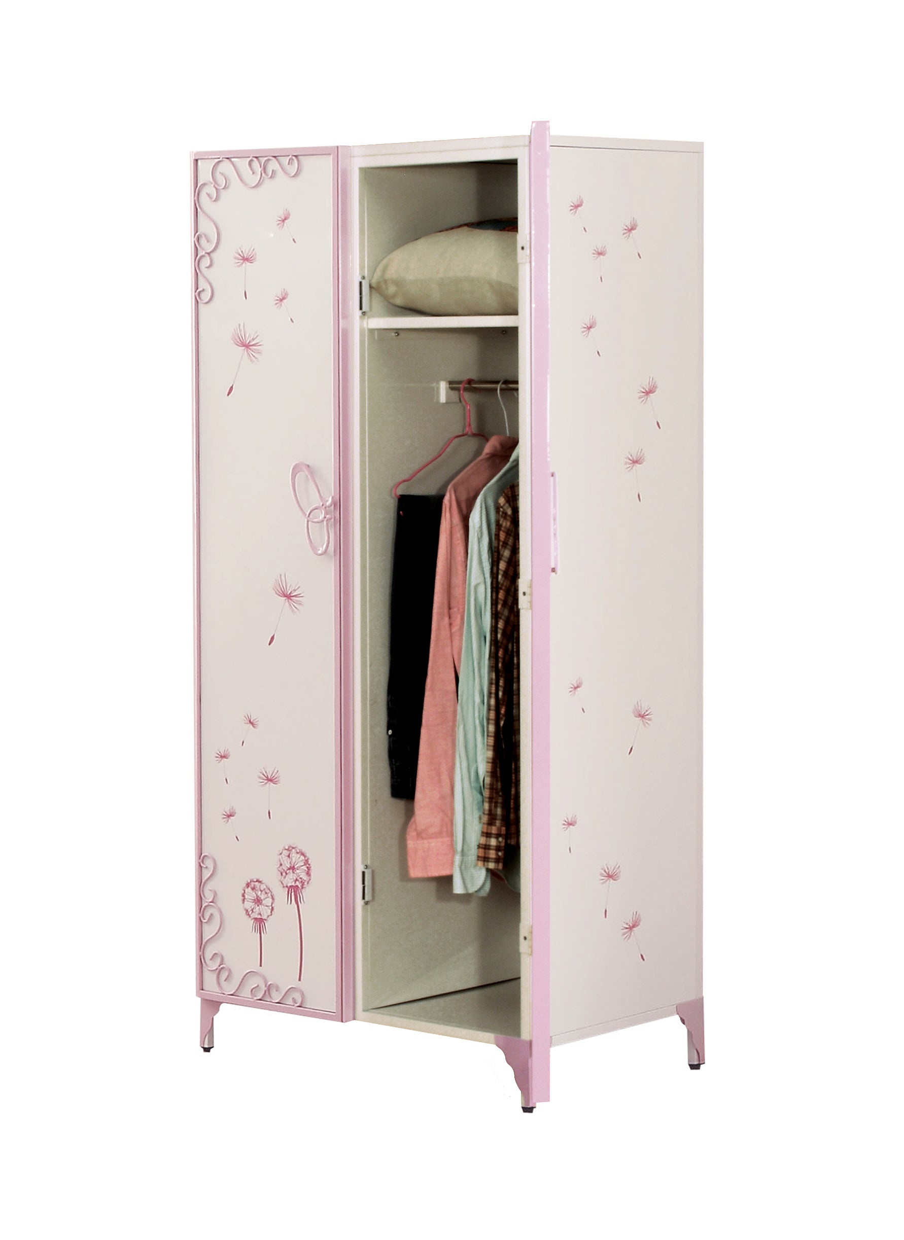 Priya II White & Light Leather Purple Finish Wardrobe