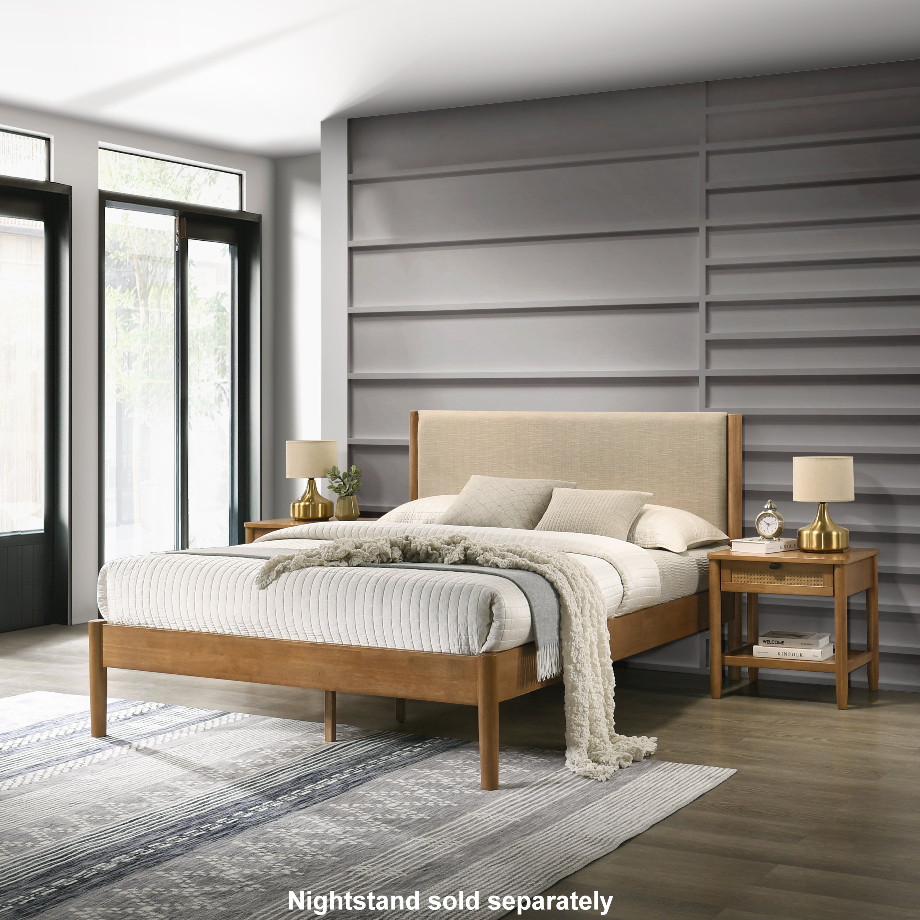 Vichy Rubberwood Platform Bed in Light Walnut, Queen