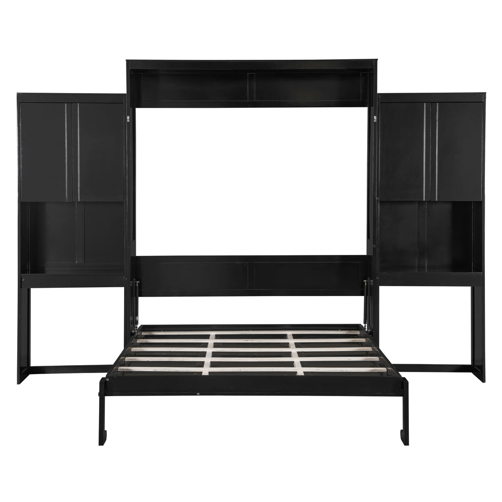 Queen Size Murphy Bed with Desk, Vanity and Cabinets, Espresso(OLD SKU: N820S00057P) Bed Frame