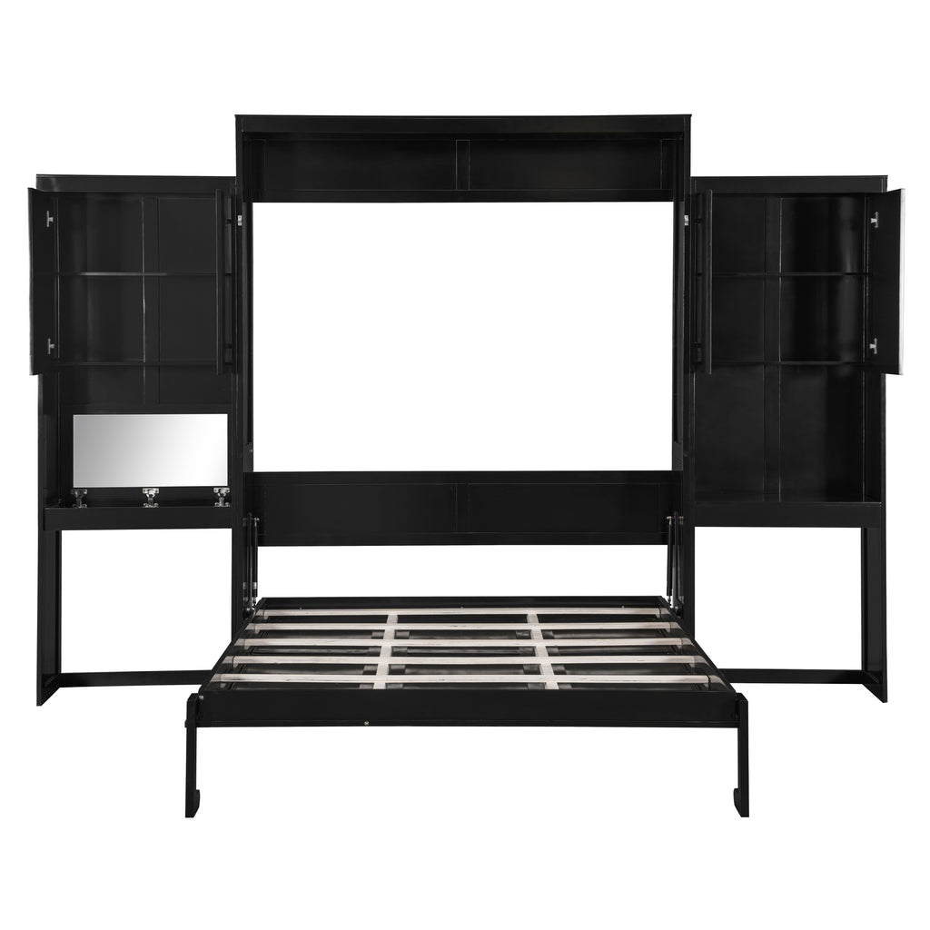 Queen Size Murphy Bed with Desk, Vanity and Cabinets, Espresso(OLD SKU: N820S00057P) Bed Frame