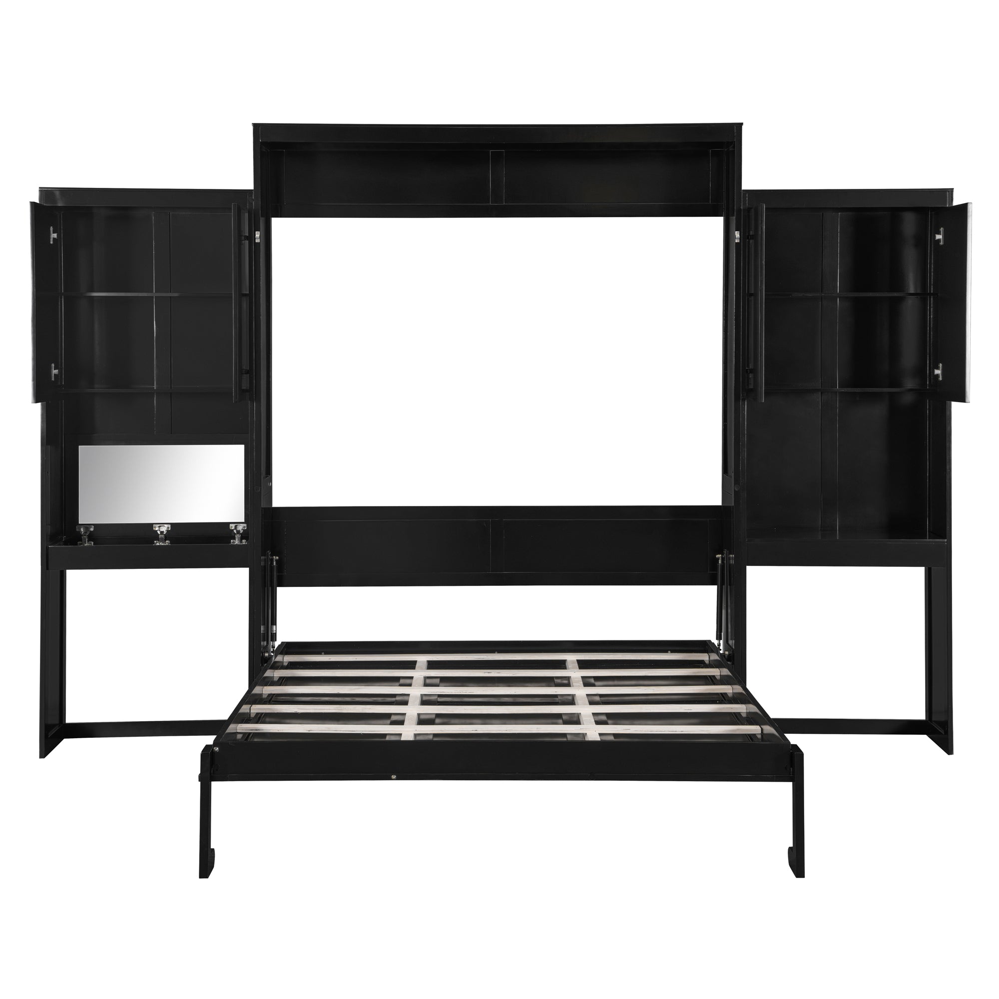 Queen Size Murphy Bed with Desk, Vanity and Cabinets, Espresso(OLD SKU: N820S00057P) Bed Frame
