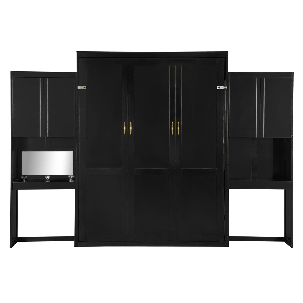 Queen Size Murphy Bed with Desk, Vanity and Cabinets, Espresso(OLD SKU: N820S00057P) Bed Frame