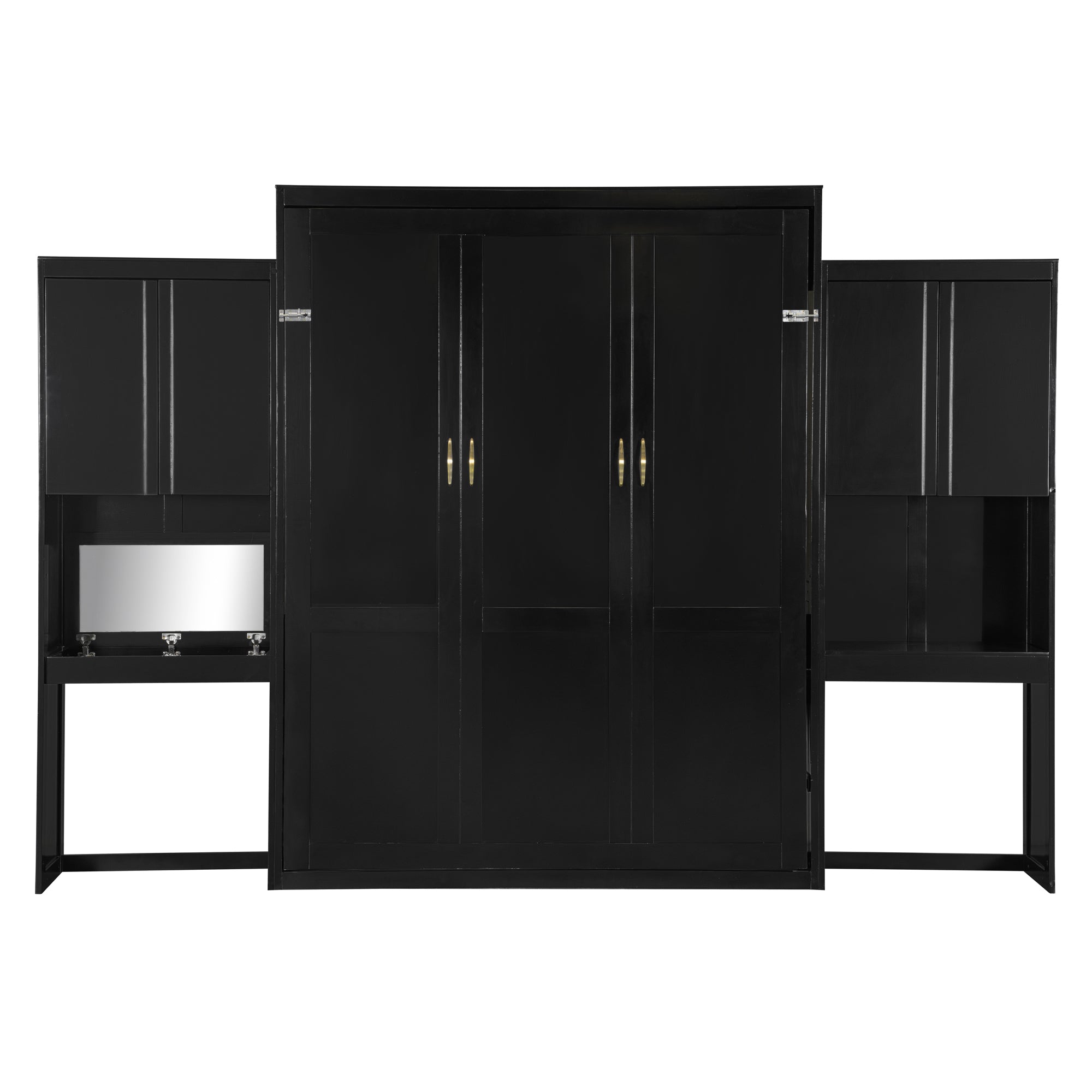 Queen Size Murphy Bed with Desk, Vanity and Cabinets, Espresso(OLD SKU: N820S00057P) Bed Frame