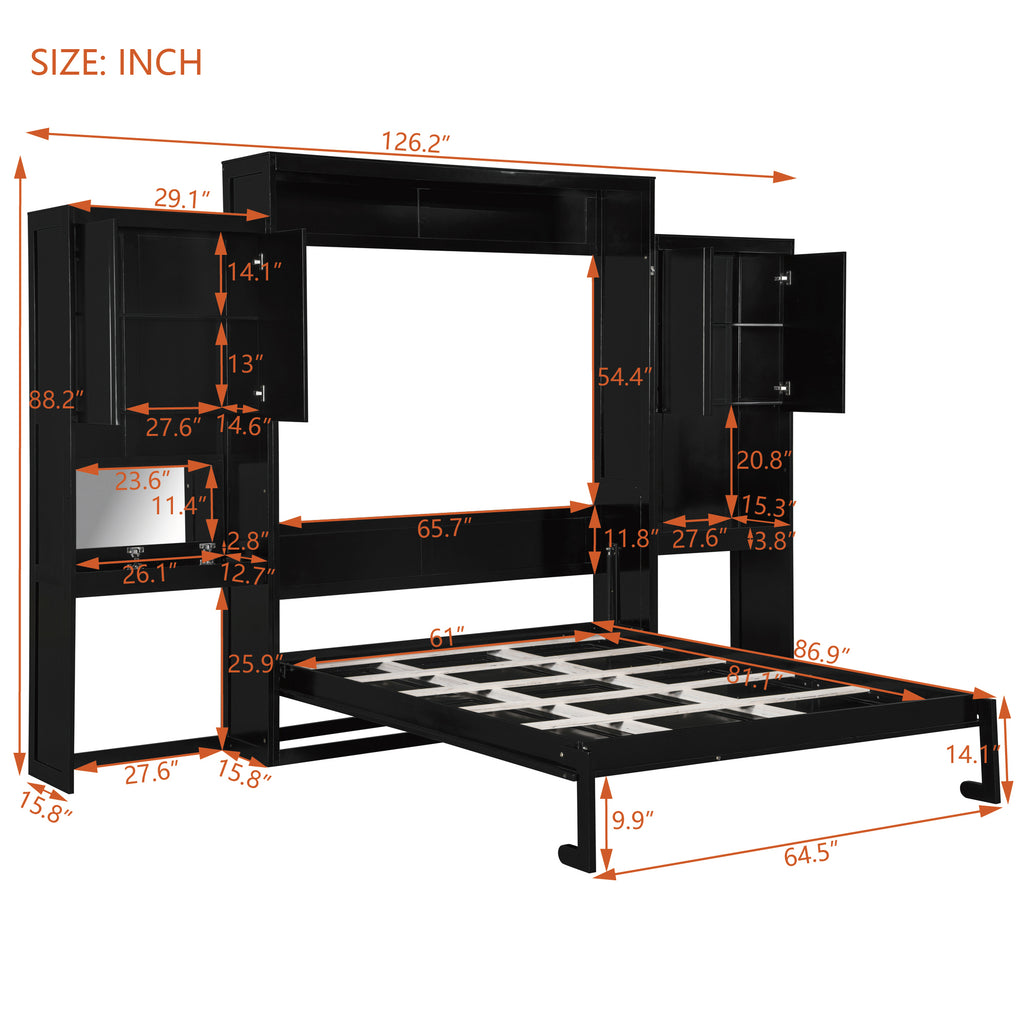 Queen Size Murphy Bed with Desk, Vanity and Cabinets, Espresso(OLD SKU: N820S00057P) Bed Frame