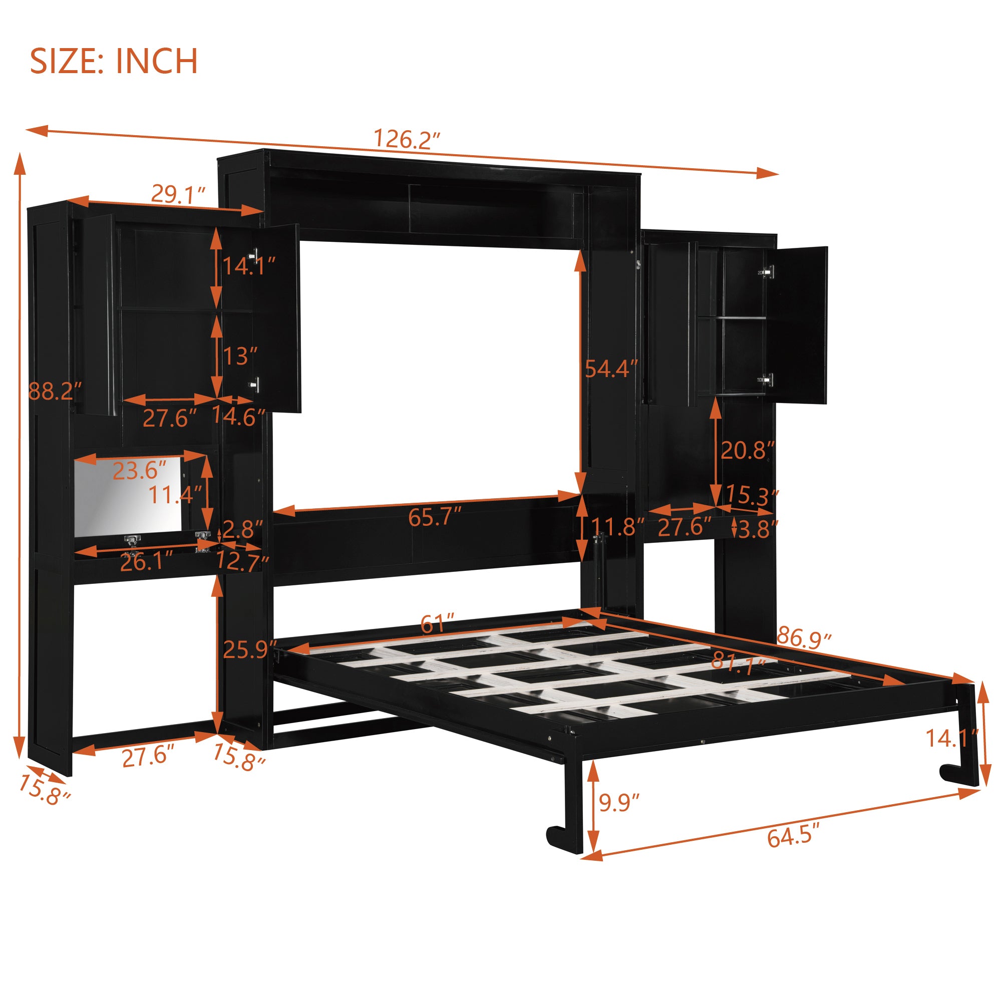 Queen Size Murphy Bed with Desk, Vanity and Cabinets, Espresso(OLD SKU: N820S00057P) Bed Frame