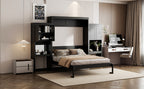 Queen Size Murphy Bed with Desk, Vanity and Cabinets, Espresso(OLD SKU: N820S00057P) Bed Frame