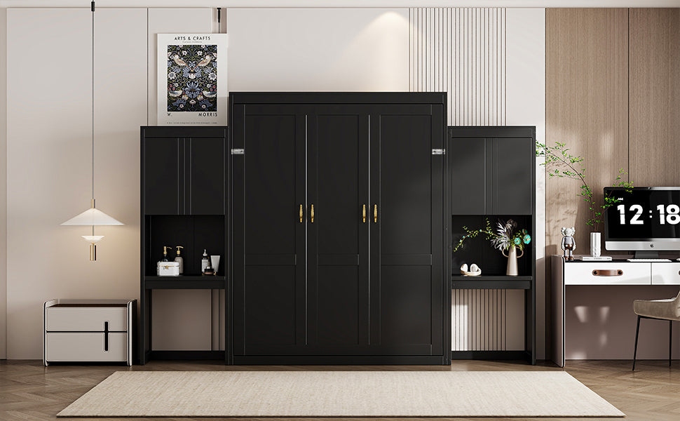 Queen Size Murphy Bed with Desk, Vanity and Cabinets, Espresso(OLD SKU: N820S00057P) Bed Frame