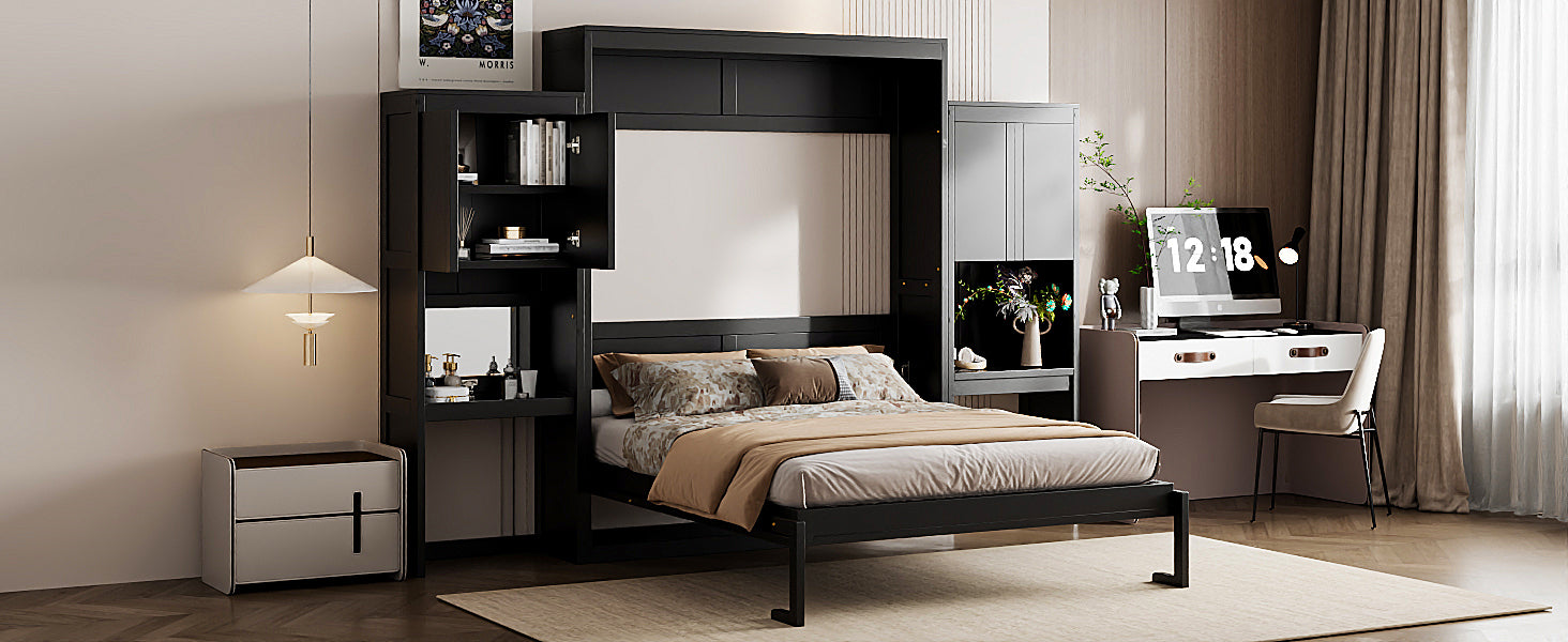 Queen Size Murphy Bed with Desk, Vanity and Cabinets, Espresso(OLD SKU: N820S00057P) Bed Frame