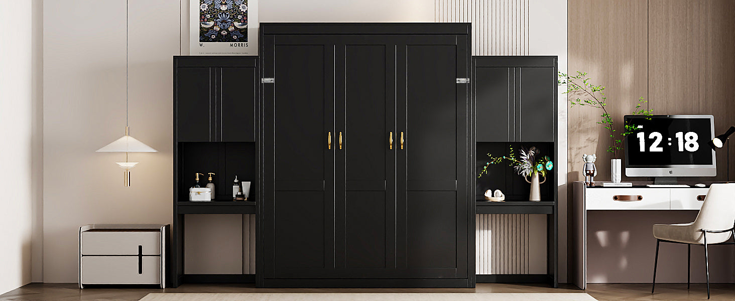 Queen Size Murphy Bed with Desk, Vanity and Cabinets, Espresso(OLD SKU: N820S00057P) Bed Frame