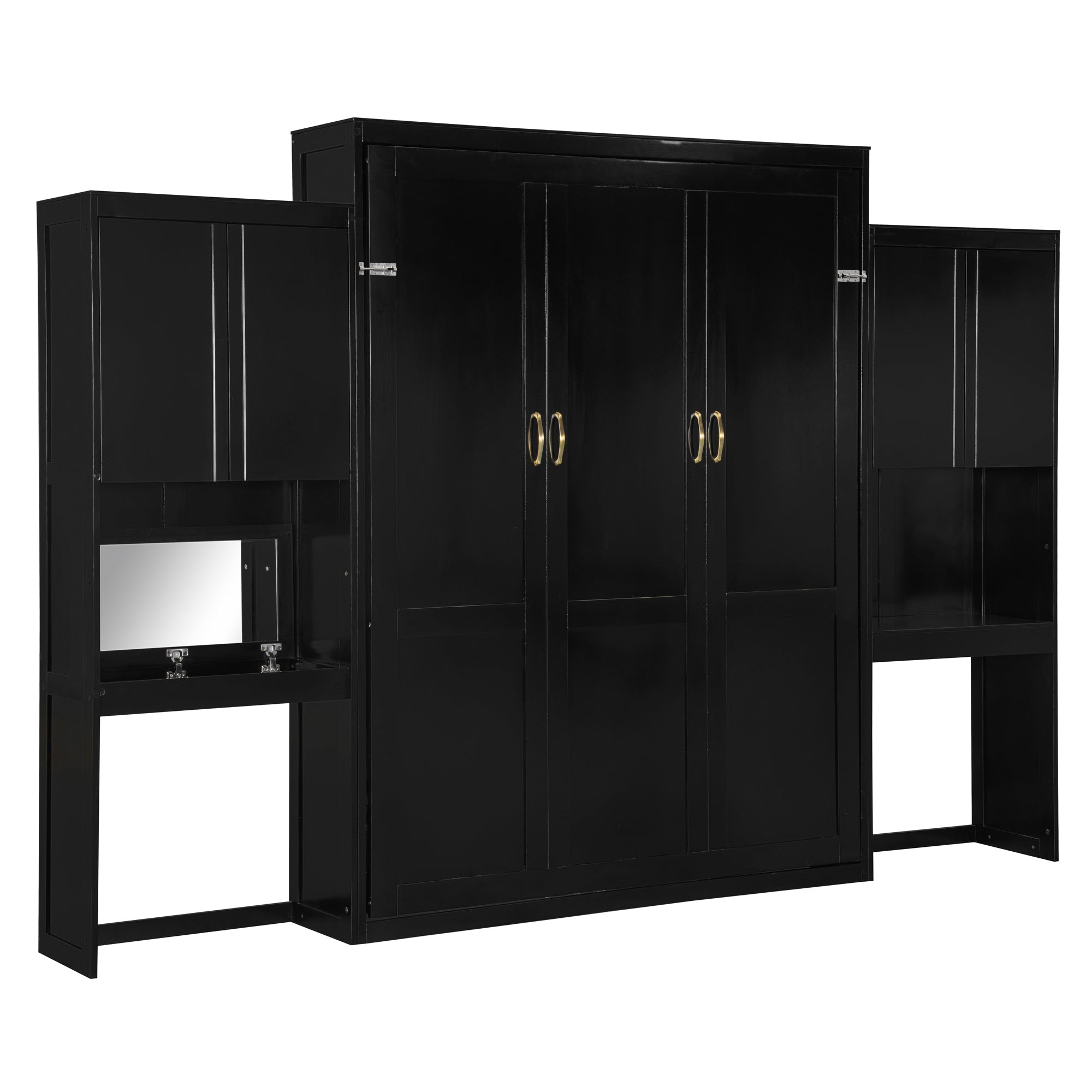 Queen Size Murphy Bed with Desk, Vanity and Cabinets, Espresso(OLD SKU: N820S00057P) Bed Frame