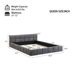 Elegant Beige Chenille Upholstered Bed with Checkerboard Design, Queen, Grey Bed Frame