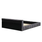 Elegant Beige Chenille Upholstered Bed with Checkerboard Design, Queen, Grey Bed Frame