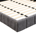 Elegant Beige Chenille Upholstered Bed with Checkerboard Design, Queen, Grey Bed Frame