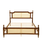Queen Pine wooden Bed with Rattan Headboard and Footboard, with Central Enhanced Bed Platform,Walnut