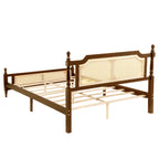 Queen Pine wooden Bed with Rattan Headboard and Footboard, with Central Enhanced Bed Platform,Walnut