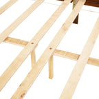 Queen Pine wooden Bed with Rattan Headboard and Footboard, with Central Enhanced Bed Platform,Walnut