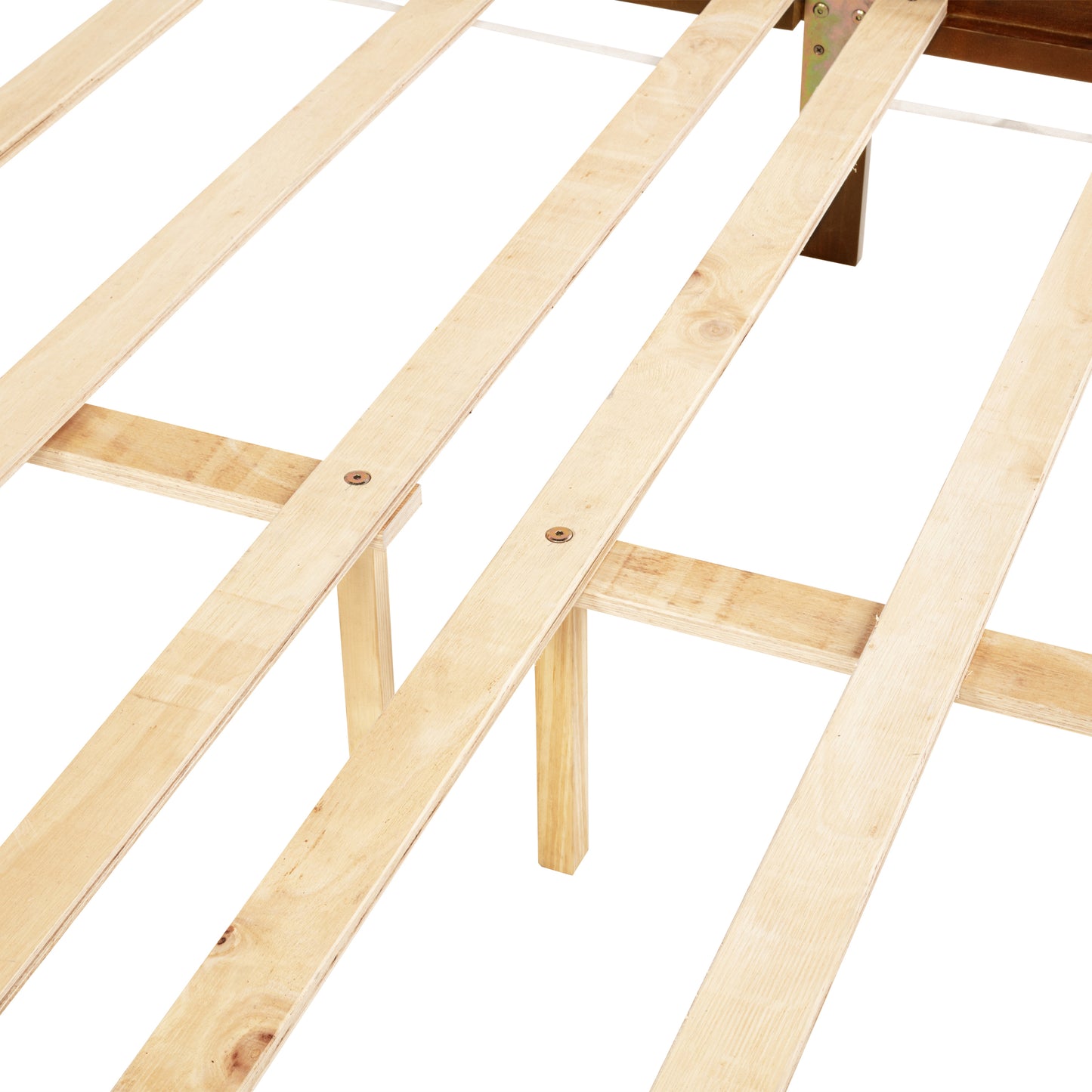 Queen Pine wooden Bed with Rattan Headboard and Footboard, with Central Enhanced Bed Platform,Walnut