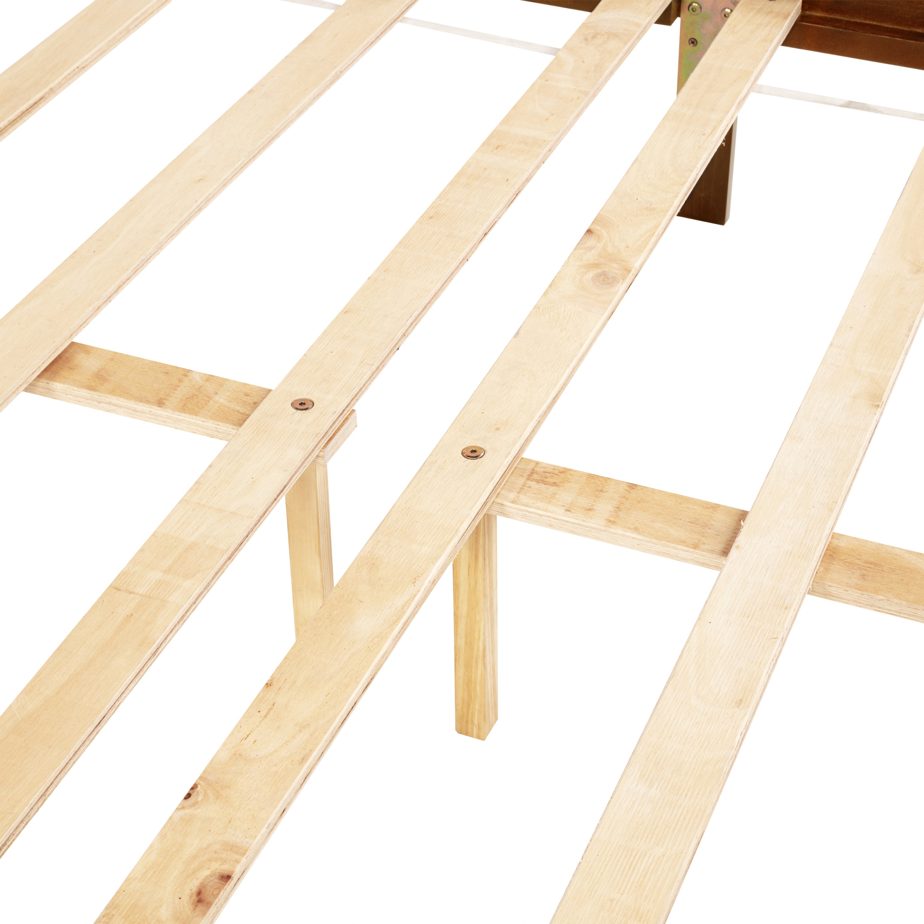 Queen Pine wooden Bed with Rattan Headboard and Footboard, with Central Enhanced Bed Platform,Walnut