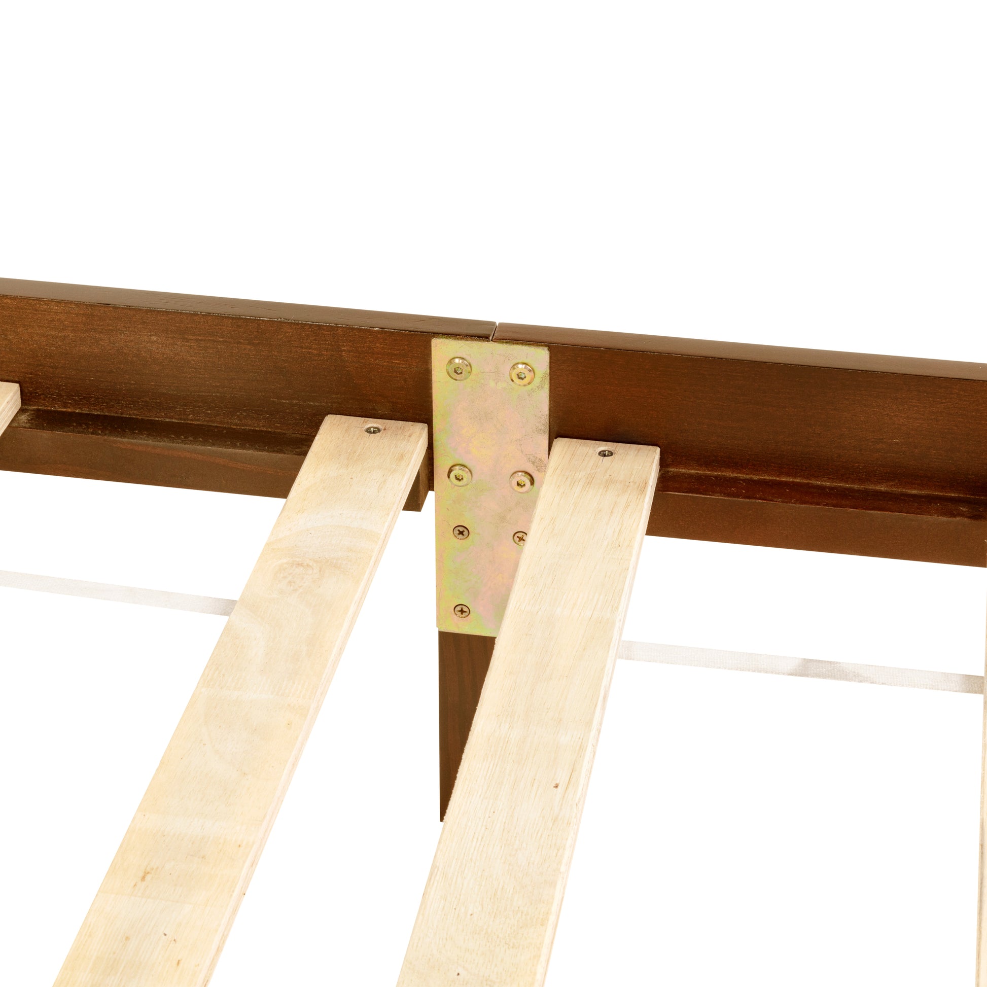 Queen Pine wooden Bed with Rattan Headboard and Footboard, with Central Enhanced Bed Platform,Walnut