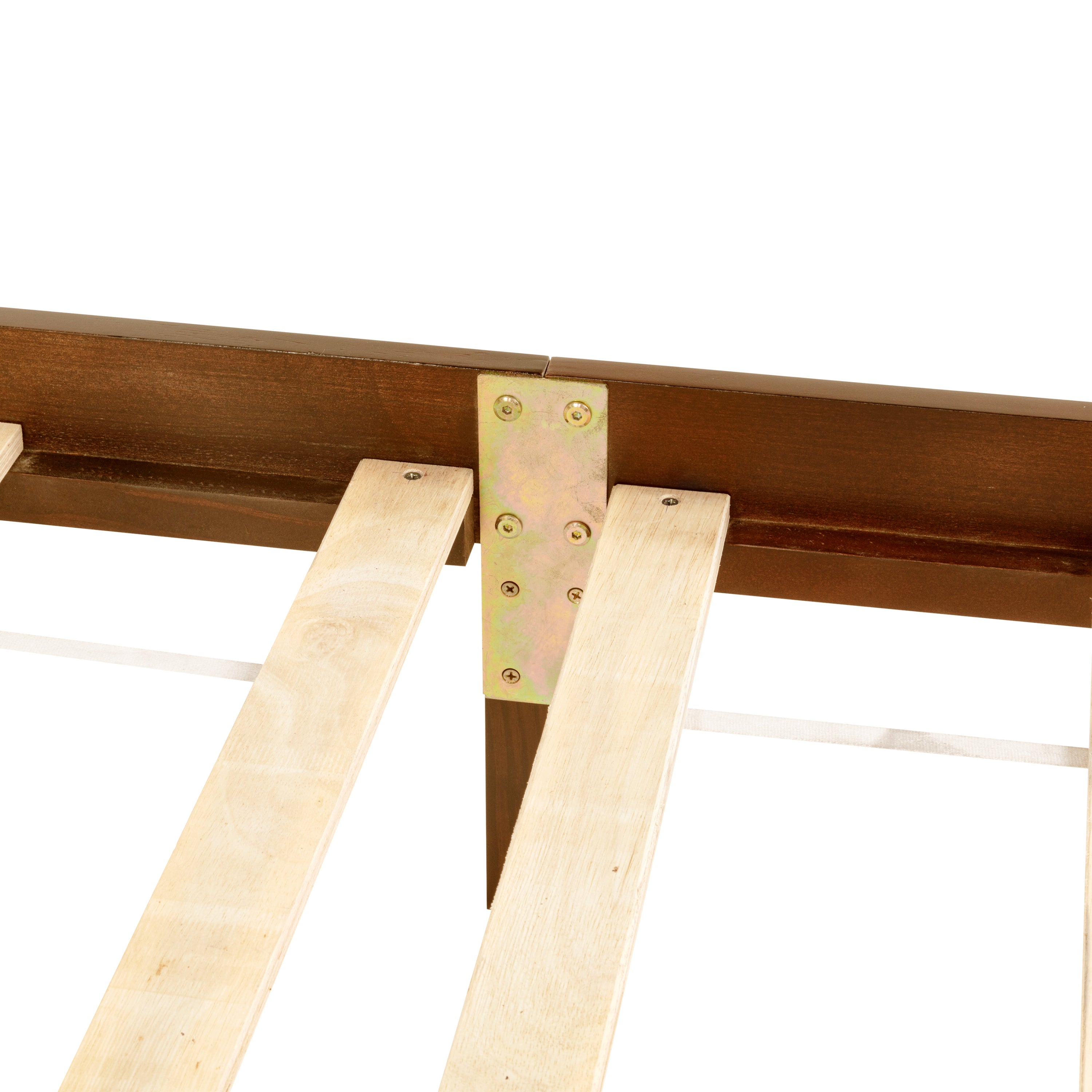 Queen Pine wooden Bed with Rattan Headboard and Footboard, with Central Enhanced Bed Platform,Walnut