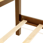 Queen Pine wooden Bed with Rattan Headboard and Footboard, with Central Enhanced Bed Platform,Walnut