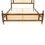 Queen Pine wooden Bed with Rattan Headboard and Footboard, with Central Enhanced Bed Platform,Walnut