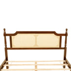 Queen Pine wooden Bed with Rattan Headboard and Footboard, with Central Enhanced Bed Platform,Walnut