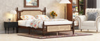 Queen Pine wooden Bed with Rattan Headboard and Footboard, with Central Enhanced Bed Platform,Walnut