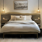 Rustic Platform Bed Frame with Live-Edge Headboard, Built-in Nightstands, Dark Coffee Finish, Queen Size Bed Frame