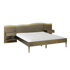 Rustic Platform Bed Frame with Live-Edge Headboard, Built-in Nightstands, Dark Coffee Finish, Queen Size Bed Frame