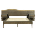 Rustic Platform Bed Frame with Live-Edge Headboard, Built-in Nightstands, Dark Coffee Finish, Queen Size Bed Frame