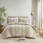 3 Piece Striped Cotton Duvet Cover Set