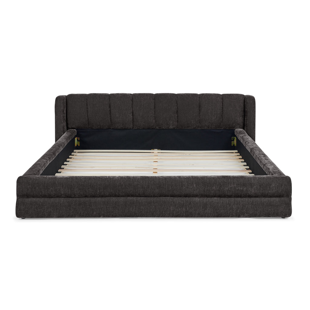 Modern Style Queen Size Upholstered Bed Frame with Headboard, Thick Chenille Fabric, Dark Grey, 87''*67''*23.5''