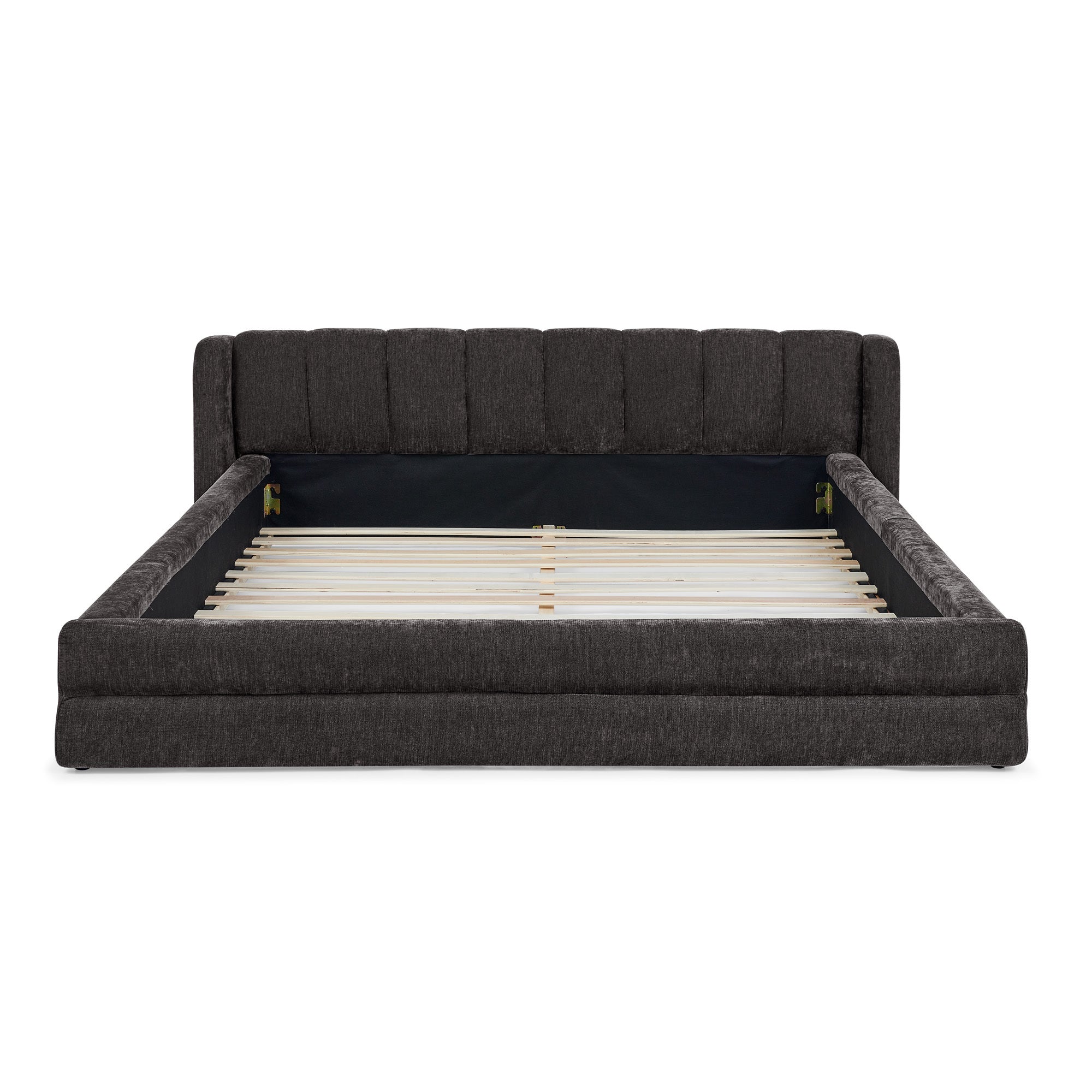 Modern Style Queen Size Upholstered Bed Frame with Headboard, Thick Chenille Fabric, Dark Grey, 87''*67''*23.5''