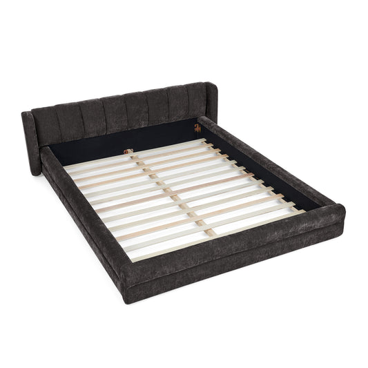Modern Style Queen Size Upholstered Bed Frame with Headboard, Thick Chenille Fabric, Dark Grey, 87''*67''*23.5''