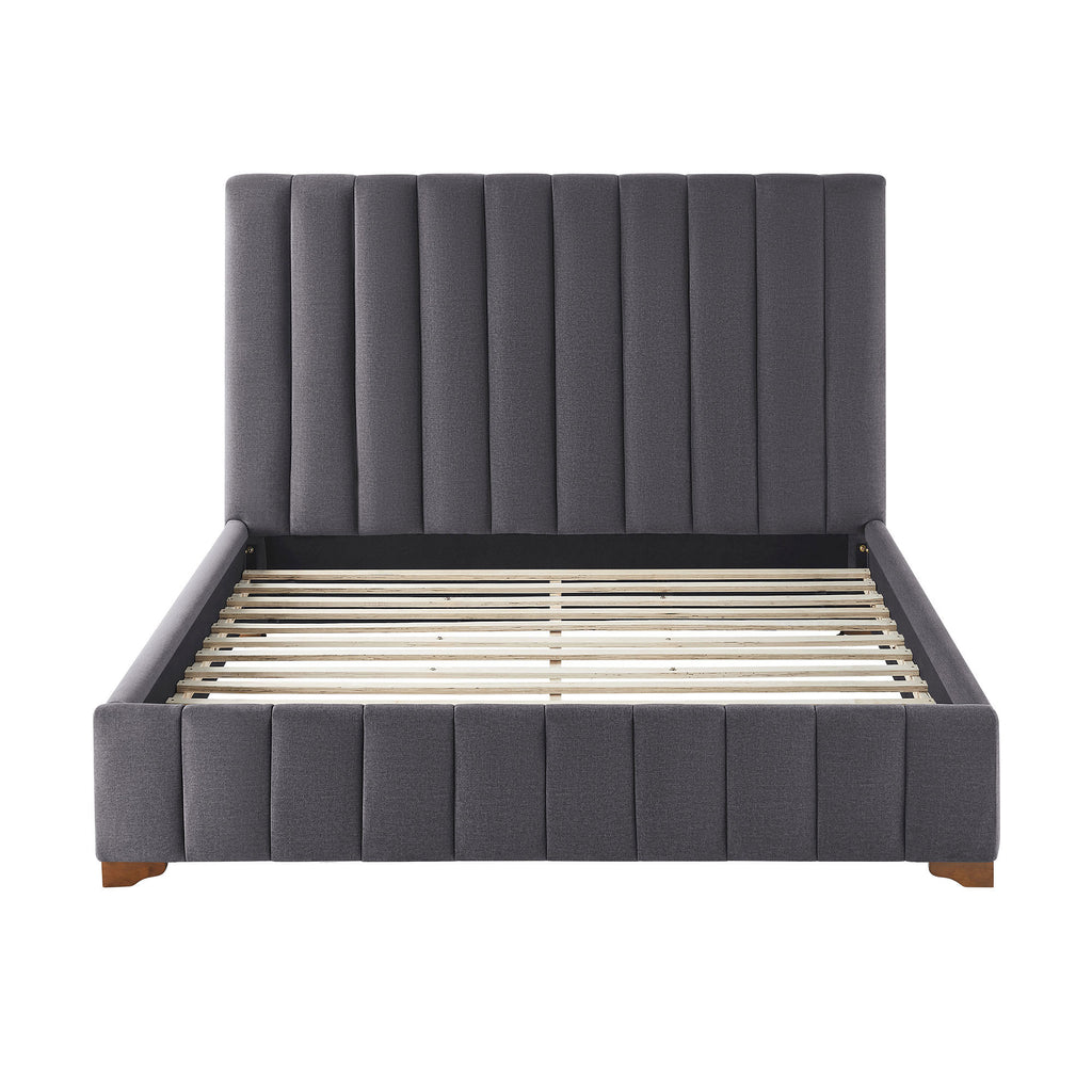 Queen Size Modern Design Bed Frame Upholstered Queen Bed Frame Platform with Headboard Fabric Headboard Wooden Slats Support, No Box Spring Needed,Mattress Foundation,Dark Grey Bed Frame