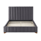 Queen Size Modern Design Bed Frame Upholstered Queen Bed Frame Platform with Headboard Fabric Headboard Wooden Slats Support, No Box Spring Needed,Mattress Foundation,Dark Grey Bed Frame