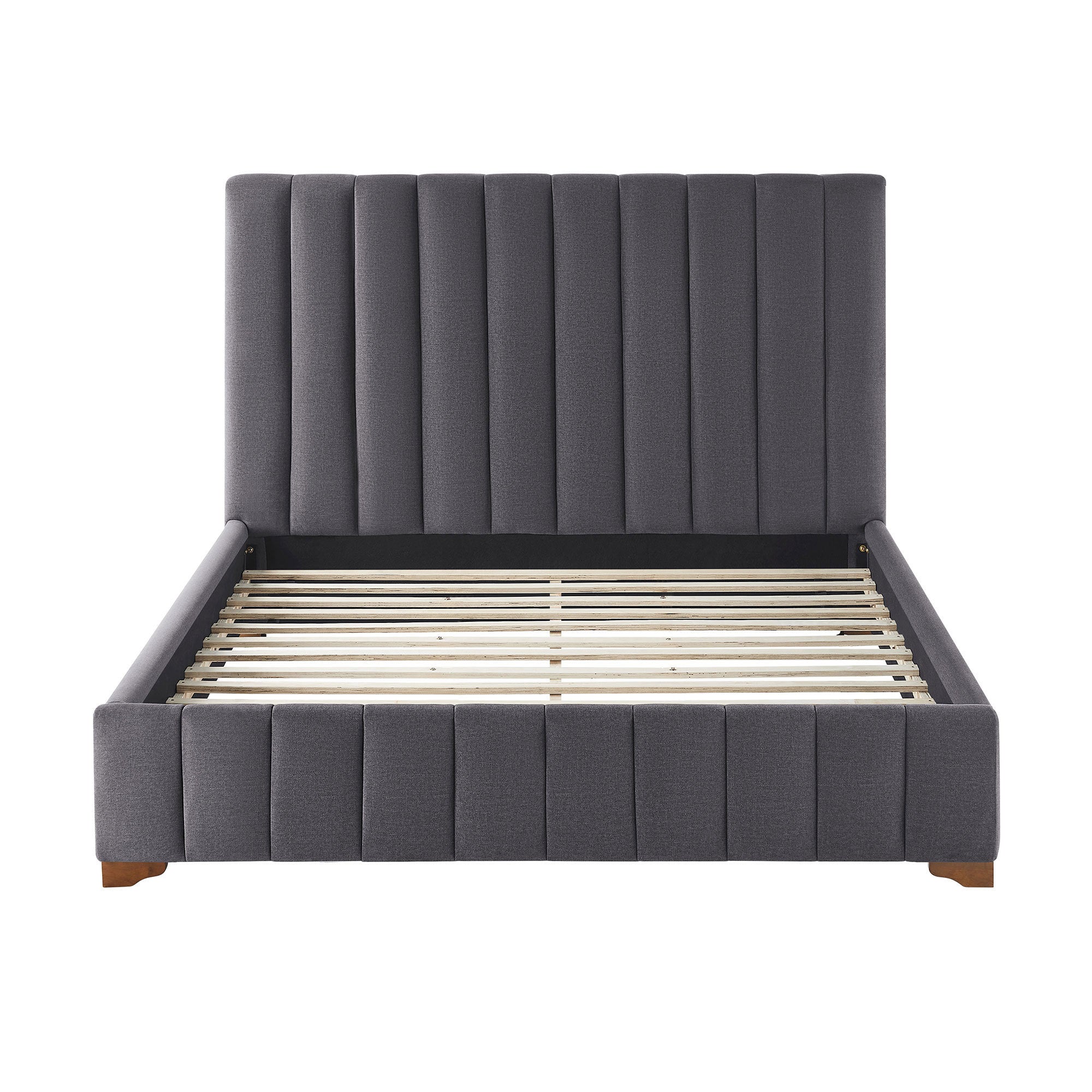 Queen Size Modern Design Bed Frame Upholstered Queen Bed Frame Platform with Headboard Fabric Headboard Wooden Slats Support, No Box Spring Needed,Mattress Foundation,Dark Grey Bed Frame