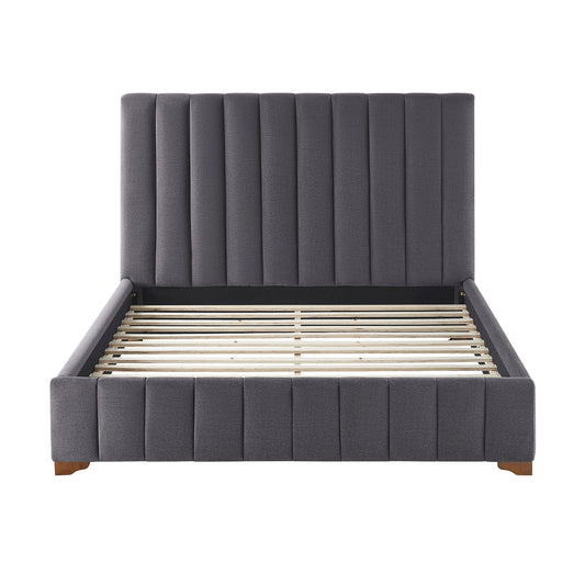 Queen Size Modern Design Bed Frame Upholstered Queen Bed Frame Platform with Headboard Fabric Headboard Wooden Slats Support, No Box Spring Needed,Mattress Foundation,Dark Grey Bed Frame