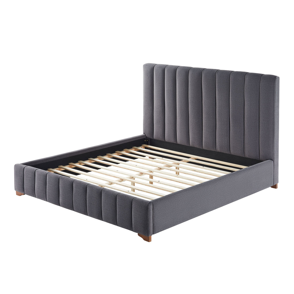 Queen Size Modern Design Bed Frame Upholstered Queen Bed Frame Platform with Headboard Fabric Headboard Wooden Slats Support, No Box Spring Needed,Mattress Foundation,Dark Grey Bed Frame