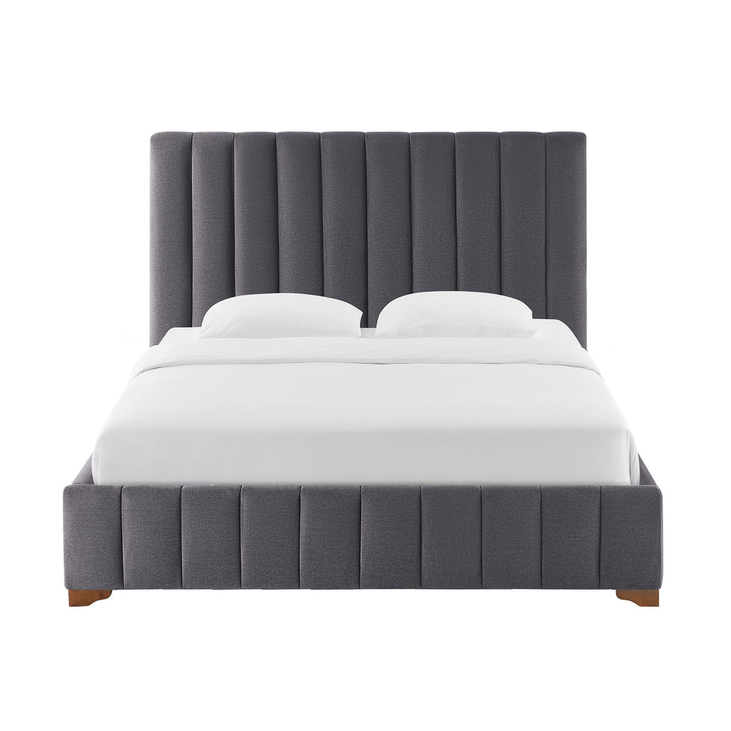 Queen Size Modern Design Bed Frame Upholstered Queen Bed Frame Platform with Headboard Fabric Headboard Wooden Slats Support, No Box Spring Needed,Mattress Foundation,Dark Grey Bed Frame